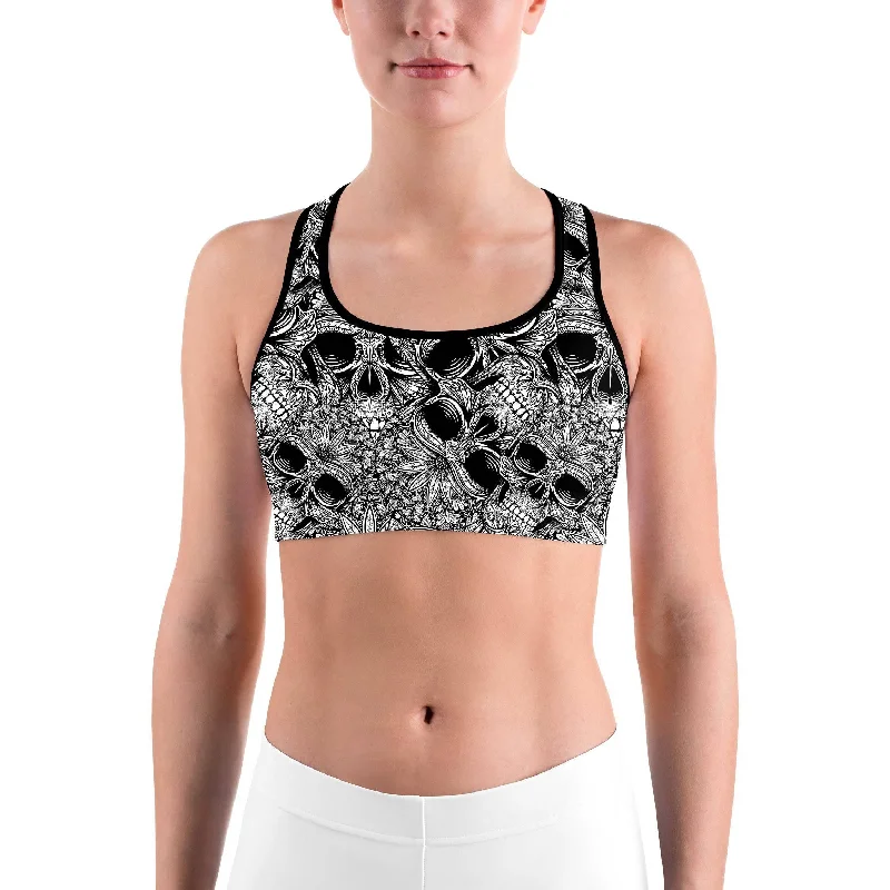 Ornamental Patterned White Skull Sports bra