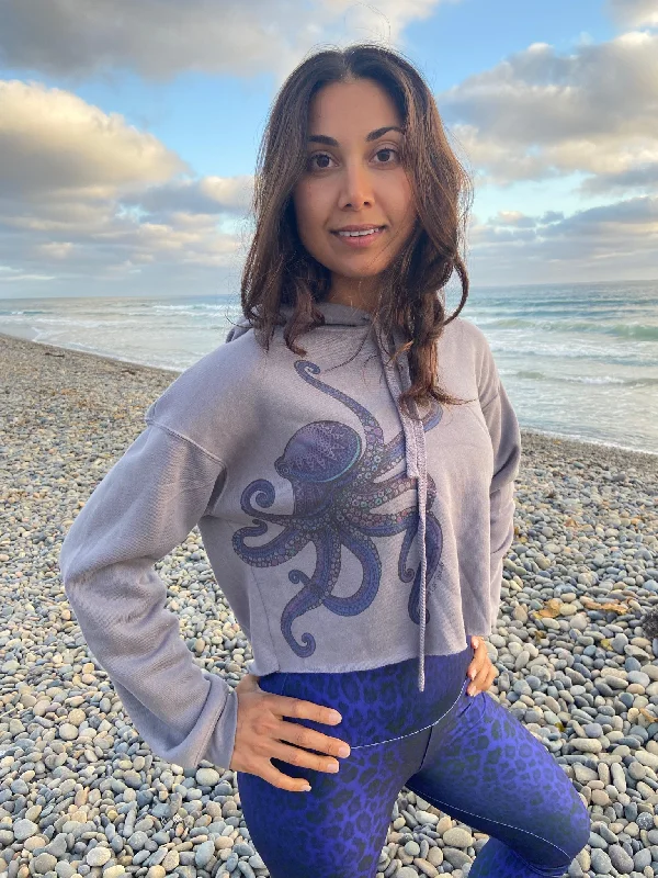 Purple Octopus Crop Hoodie