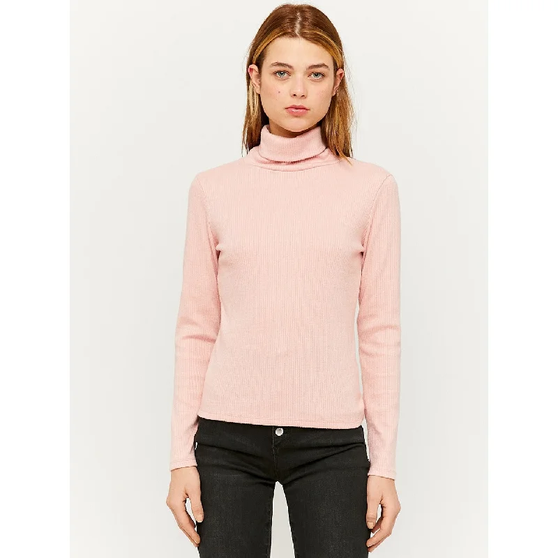 TW Pink Roll Neck Ribbed Top