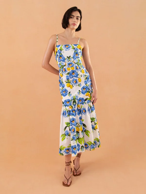 Corniela Cotton Midi Dress - Peonia Blue