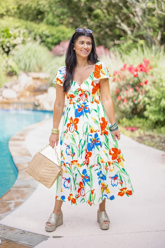 Floral Paradise Ivory Midi Dress