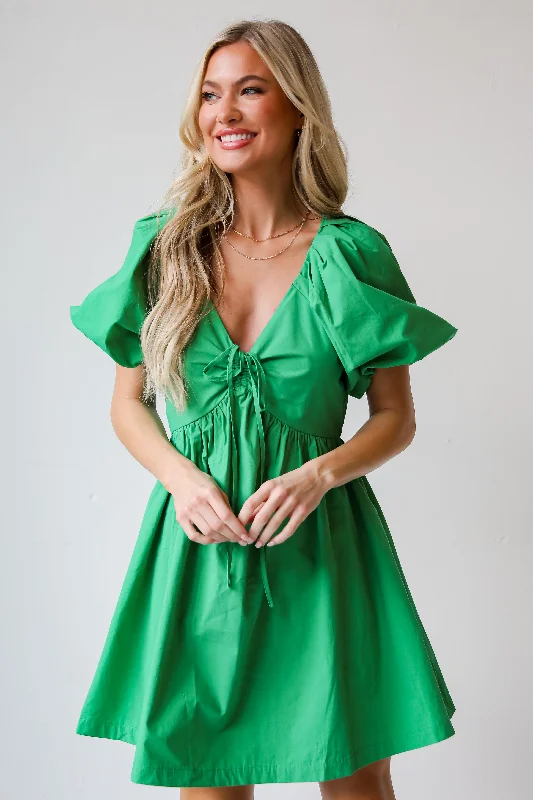 FINAL SALE - Lovable Mindset Kelly Green Babydoll Mini Dress