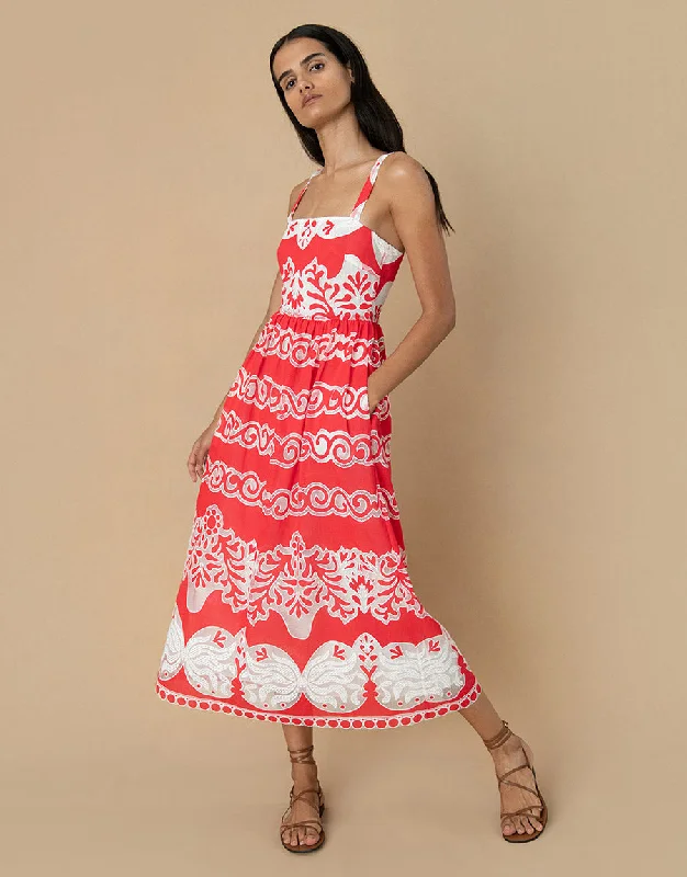 Ninet Lace Midi Dress - Red - SALE