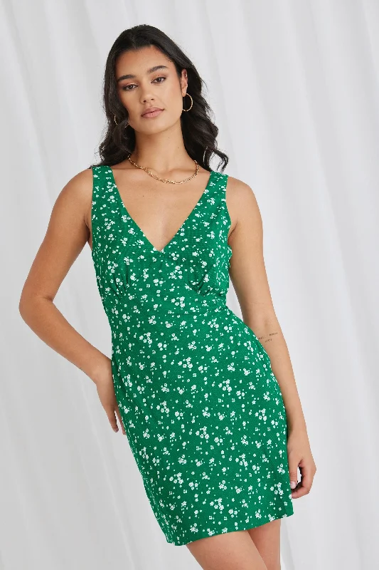 Orion Green Ditsy Slim Fit Mini Dress