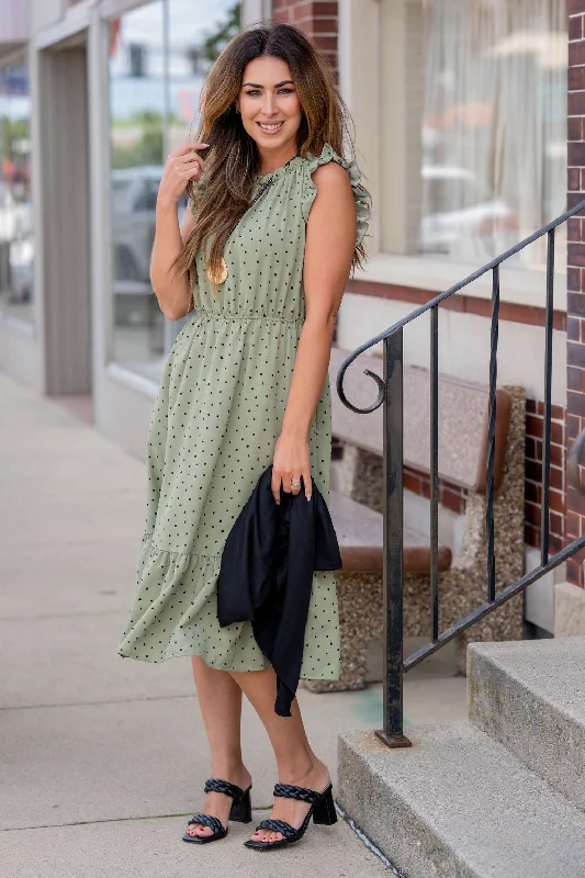 Polka Dottie Cinched Neck Midi Dress