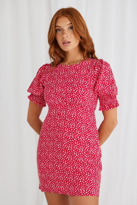 Willah Red Garden SS Slim Fit Mini Dress